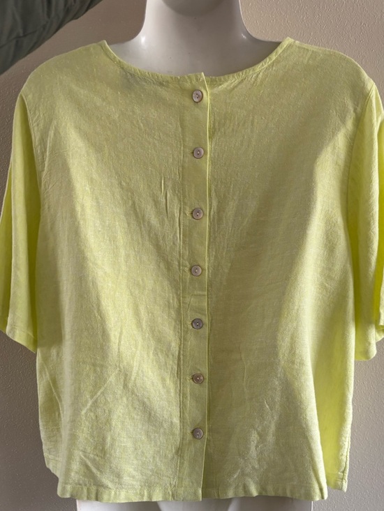 C&C California Tops - C&C California Yellow Linen Blend Boxy Cropped Oversized Top Button Back Size M
